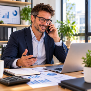Consultant financier qui reçoit sur l'application Iceopro des demandes de missions freelance en finance sans commission